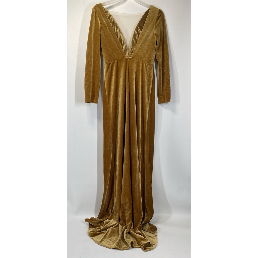 Jenny Yoo Collection Formal Long Sleeve Velvet A Line Maxi Dress Womens 4 Gold - Picture 2 of 8